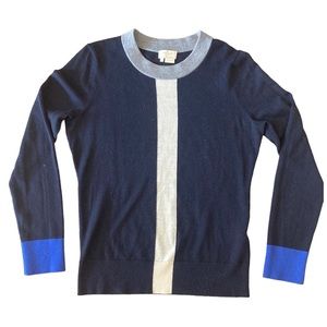 Kate Spade Blue Colorblock Crewneck Wool Light Knit Sweater